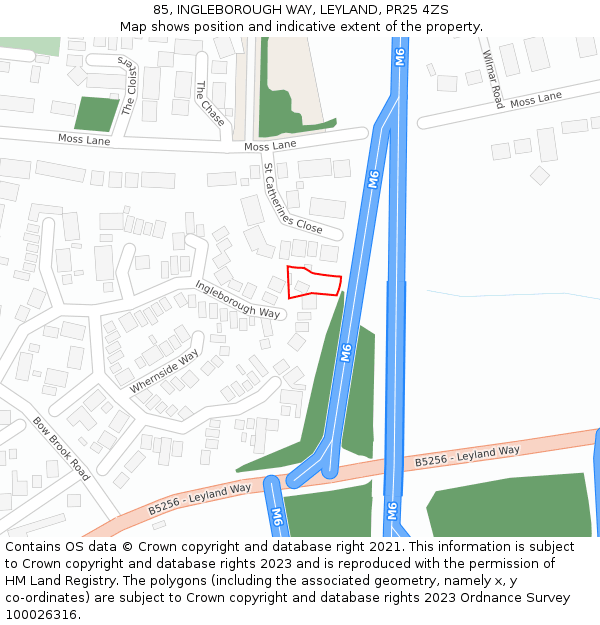 85, INGLEBOROUGH WAY, LEYLAND, PR25 4ZS: Location map and indicative extent of plot