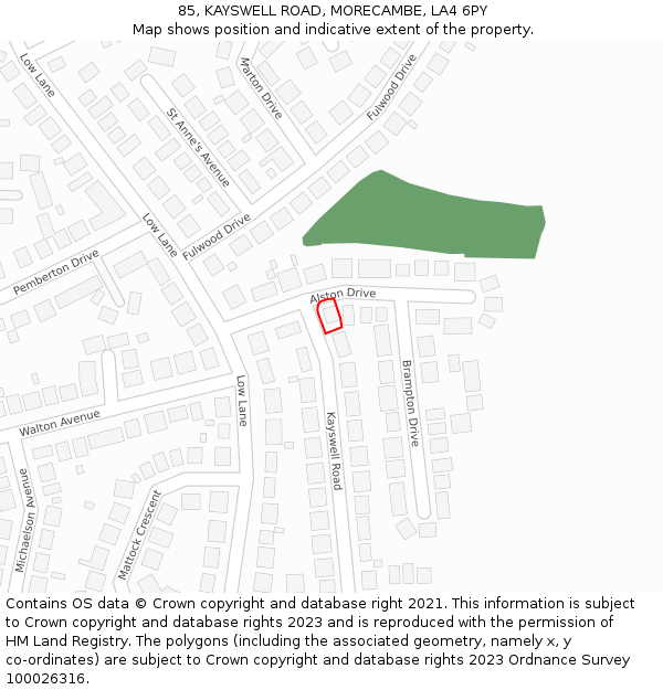 85, KAYSWELL ROAD, MORECAMBE, LA4 6PY: Location map and indicative extent of plot