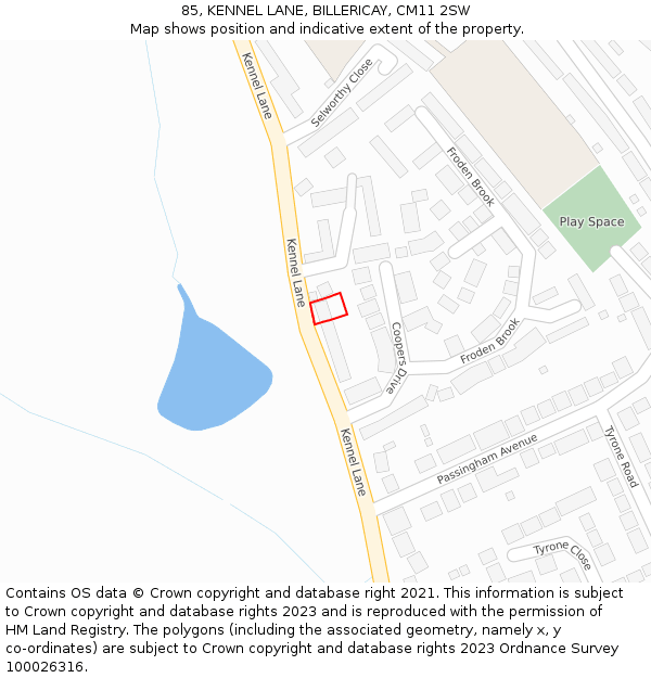 85, KENNEL LANE, BILLERICAY, CM11 2SW: Location map and indicative extent of plot