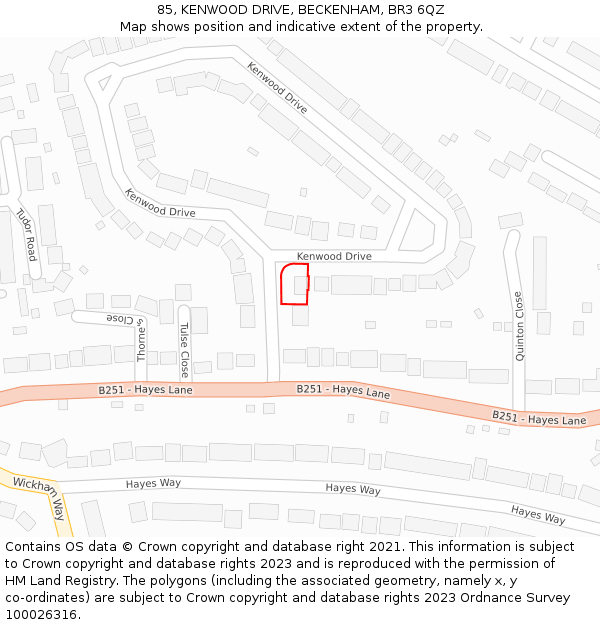 85, KENWOOD DRIVE, BECKENHAM, BR3 6QZ: Location map and indicative extent of plot
