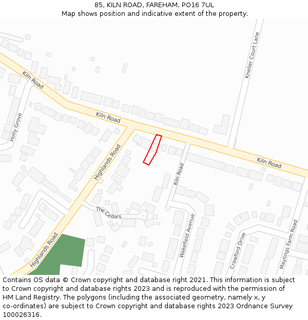 85, KILN ROAD, FAREHAM, PO16 7UL: Location map and indicative extent of plot