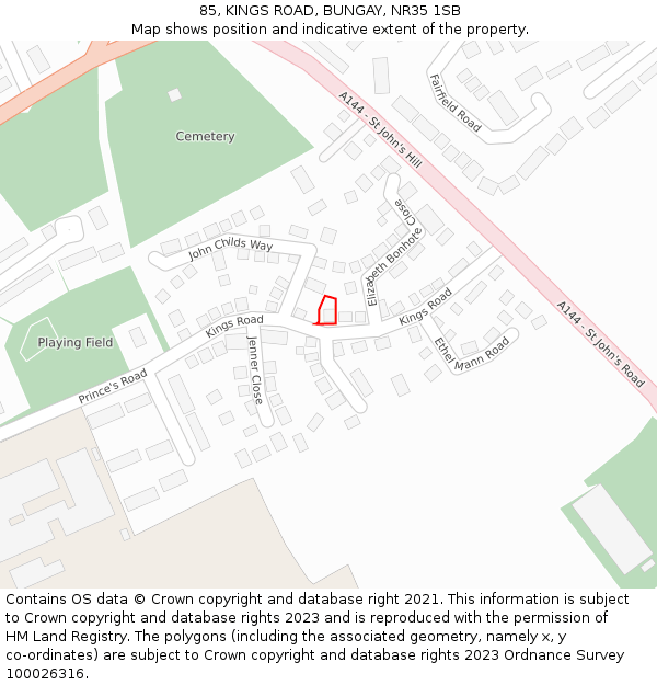 85, KINGS ROAD, BUNGAY, NR35 1SB: Location map and indicative extent of plot