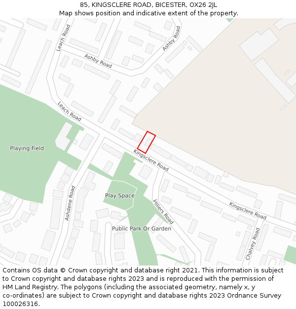 85, KINGSCLERE ROAD, BICESTER, OX26 2JL: Location map and indicative extent of plot