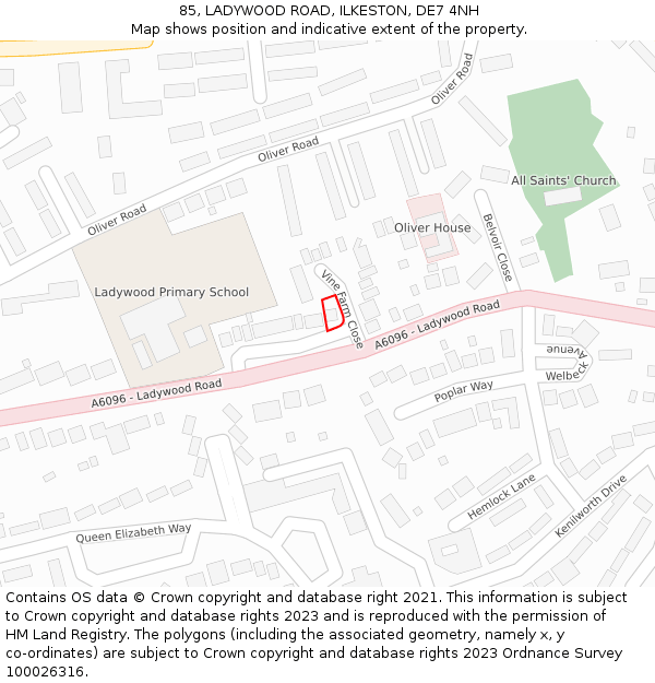 85, LADYWOOD ROAD, ILKESTON, DE7 4NH: Location map and indicative extent of plot