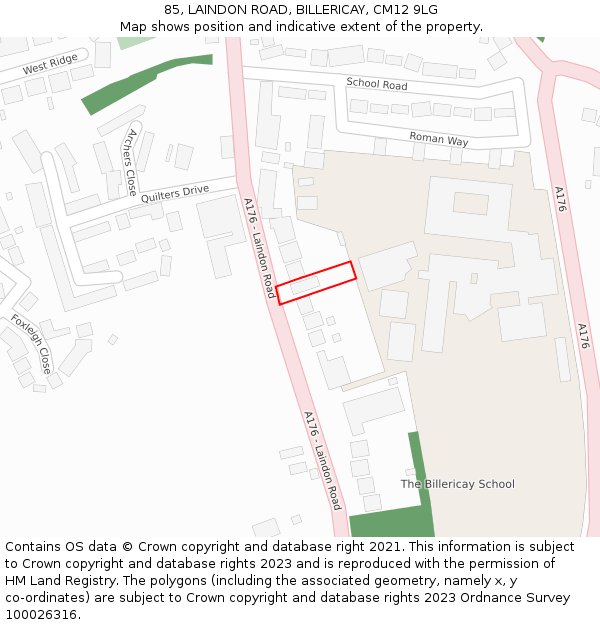 85, LAINDON ROAD, BILLERICAY, CM12 9LG: Location map and indicative extent of plot