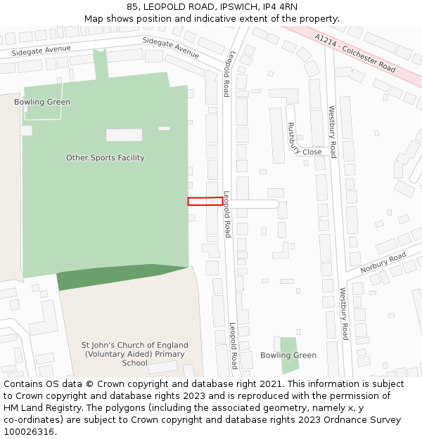 85, LEOPOLD ROAD, IPSWICH, IP4 4RN: Location map and indicative extent of plot