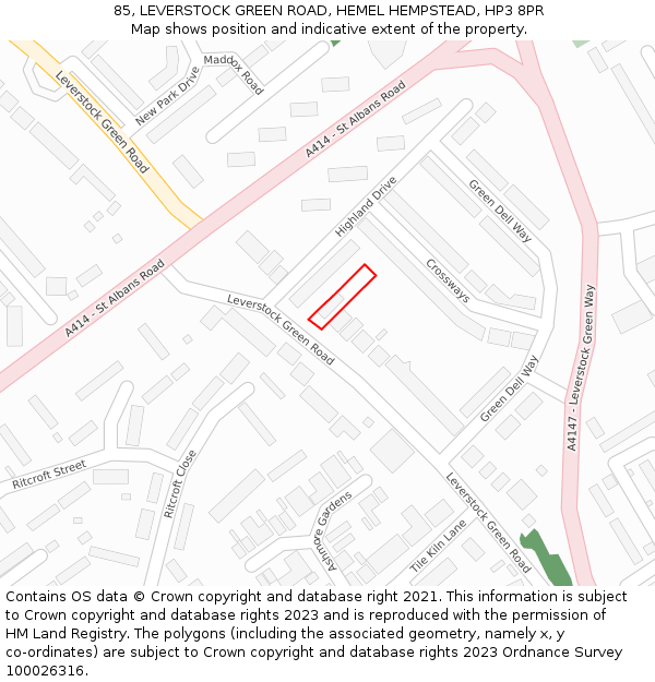 85, LEVERSTOCK GREEN ROAD, HEMEL HEMPSTEAD, HP3 8PR: Location map and indicative extent of plot
