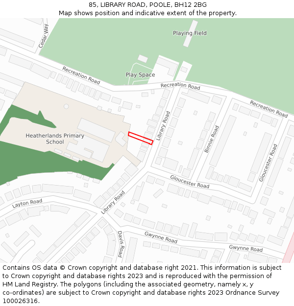 85, LIBRARY ROAD, POOLE, BH12 2BG: Location map and indicative extent of plot