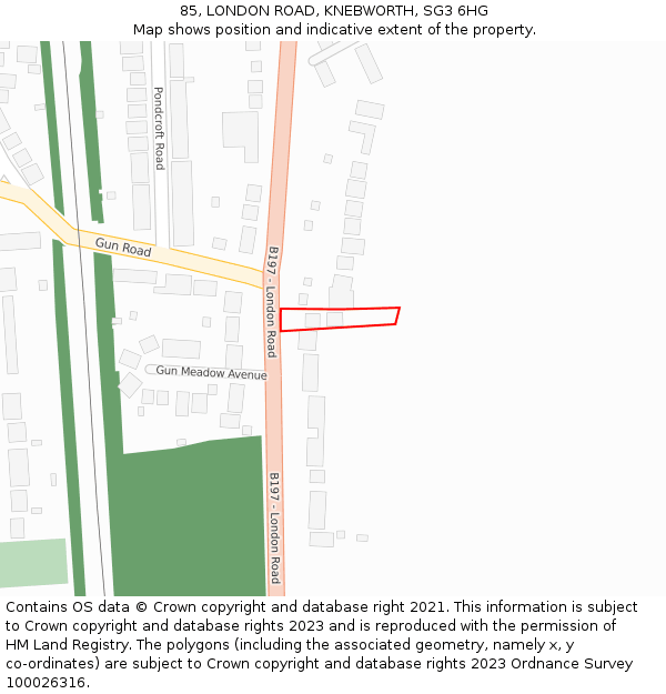 85, LONDON ROAD, KNEBWORTH, SG3 6HG: Location map and indicative extent of plot