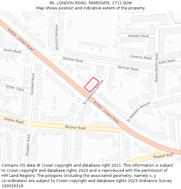 85, LONDON ROAD, RAMSGATE, CT11 0DW: Location map and indicative extent of plot