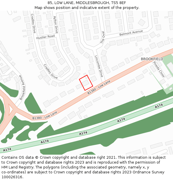85, LOW LANE, MIDDLESBROUGH, TS5 8EF: Location map and indicative extent of plot
