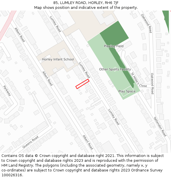 85, LUMLEY ROAD, HORLEY, RH6 7JF: Location map and indicative extent of plot