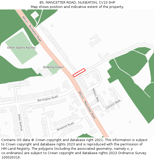 85, MANCETTER ROAD, NUNEATON, CV10 0HP: Location map and indicative extent of plot