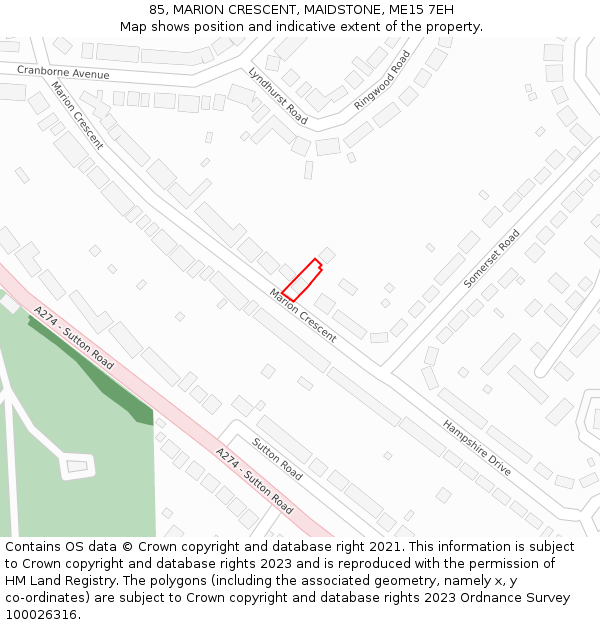 85, MARION CRESCENT, MAIDSTONE, ME15 7EH: Location map and indicative extent of plot