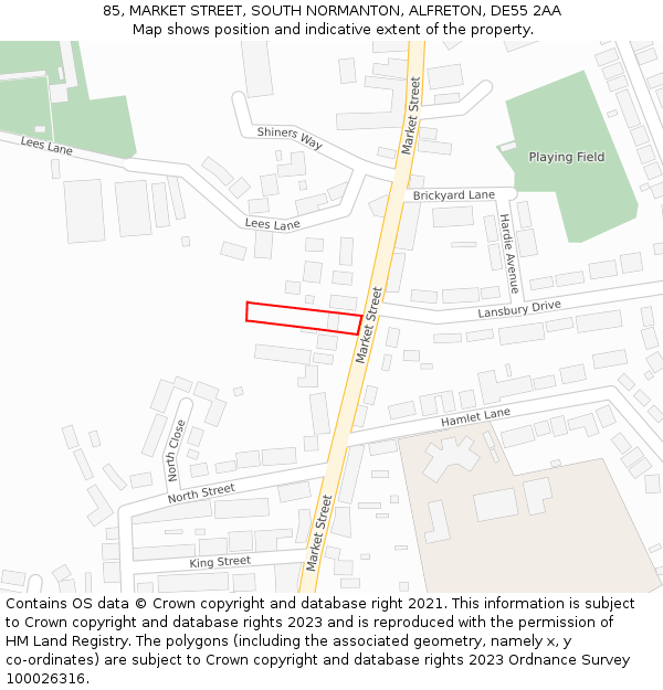 85, MARKET STREET, SOUTH NORMANTON, ALFRETON, DE55 2AA: Location map and indicative extent of plot