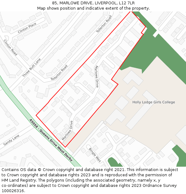 85, MARLOWE DRIVE, LIVERPOOL, L12 7LR: Location map and indicative extent of plot
