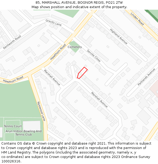 85, MARSHALL AVENUE, BOGNOR REGIS, PO21 2TW: Location map and indicative extent of plot