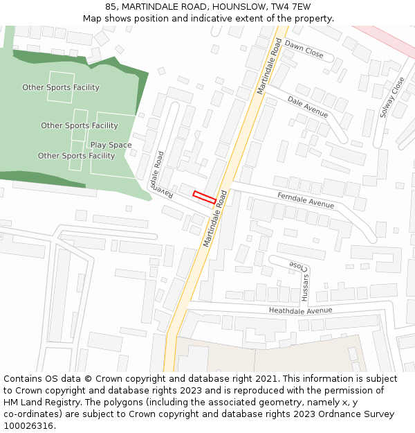 85, MARTINDALE ROAD, HOUNSLOW, TW4 7EW: Location map and indicative extent of plot