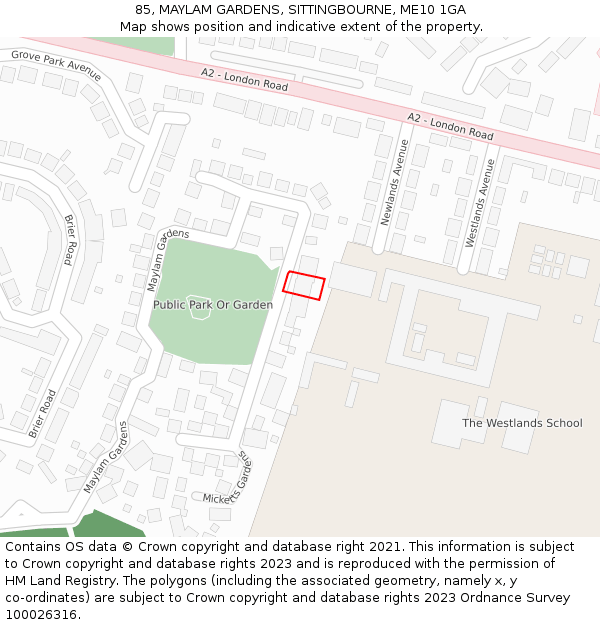 85, MAYLAM GARDENS, SITTINGBOURNE, ME10 1GA: Location map and indicative extent of plot