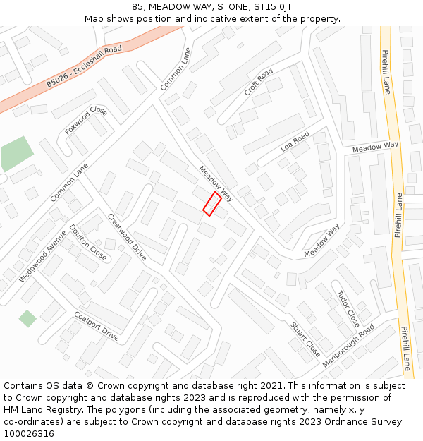85, MEADOW WAY, STONE, ST15 0JT: Location map and indicative extent of plot