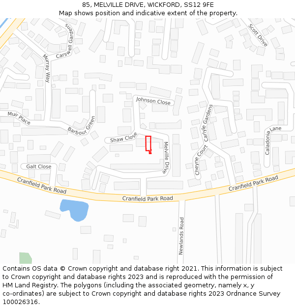 85, MELVILLE DRIVE, WICKFORD, SS12 9FE: Location map and indicative extent of plot