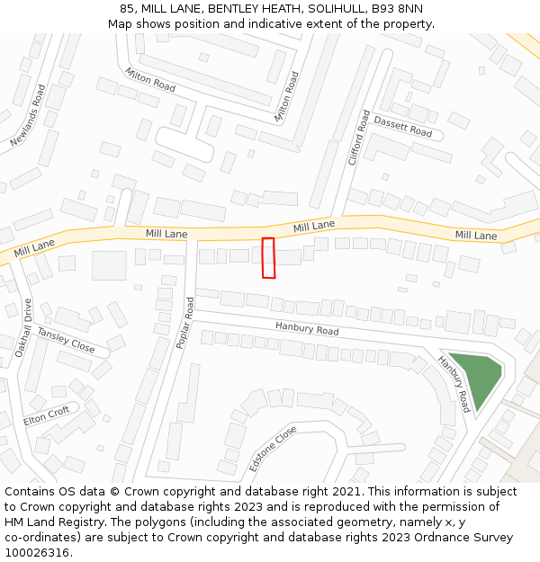 85, MILL LANE, BENTLEY HEATH, SOLIHULL, B93 8NN: Location map and indicative extent of plot