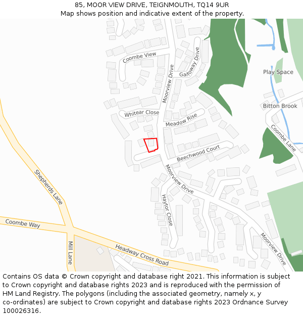 85, MOOR VIEW DRIVE, TEIGNMOUTH, TQ14 9UR: Location map and indicative extent of plot