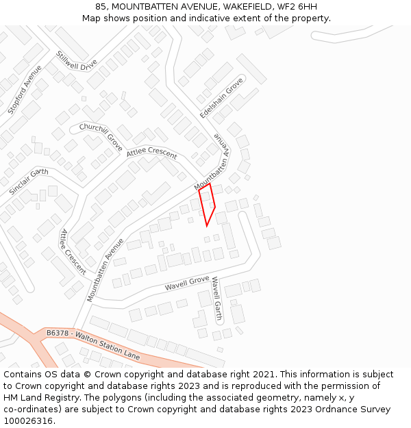 85, MOUNTBATTEN AVENUE, WAKEFIELD, WF2 6HH: Location map and indicative extent of plot