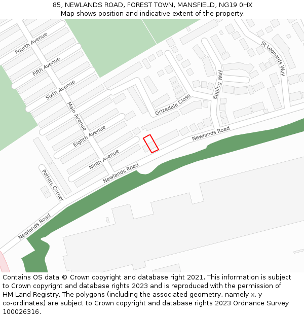 85, NEWLANDS ROAD, FOREST TOWN, MANSFIELD, NG19 0HX: Location map and indicative extent of plot