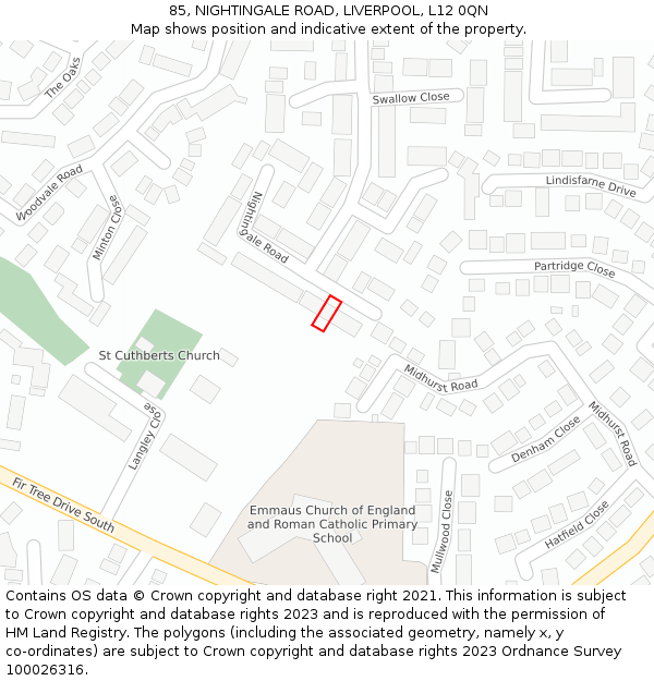 85, NIGHTINGALE ROAD, LIVERPOOL, L12 0QN: Location map and indicative extent of plot
