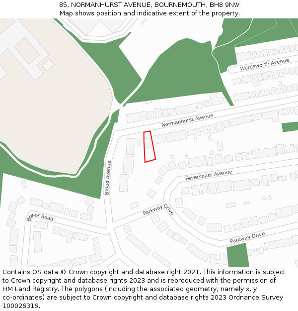 85, NORMANHURST AVENUE, BOURNEMOUTH, BH8 9NW: Location map and indicative extent of plot