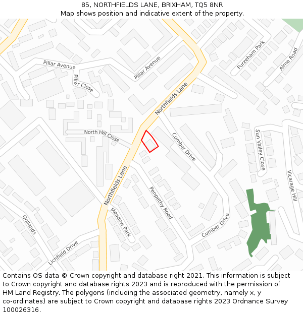 85, NORTHFIELDS LANE, BRIXHAM, TQ5 8NR: Location map and indicative extent of plot