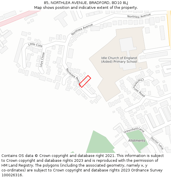 85, NORTHLEA AVENUE, BRADFORD, BD10 8LJ: Location map and indicative extent of plot