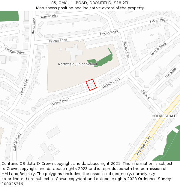 85, OAKHILL ROAD, DRONFIELD, S18 2EL: Location map and indicative extent of plot
