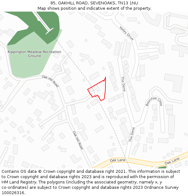 85, OAKHILL ROAD, SEVENOAKS, TN13 1NU: Location map and indicative extent of plot
