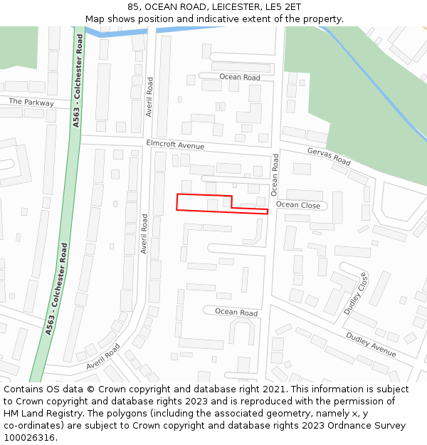 85, OCEAN ROAD, LEICESTER, LE5 2ET: Location map and indicative extent of plot