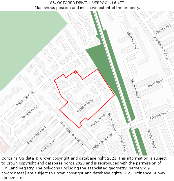 85, OCTOBER DRIVE, LIVERPOOL, L6 4ET: Location map and indicative extent of plot