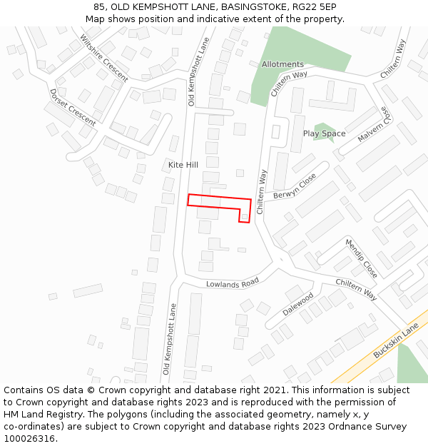 85, OLD KEMPSHOTT LANE, BASINGSTOKE, RG22 5EP: Location map and indicative extent of plot