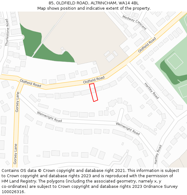 85, OLDFIELD ROAD, ALTRINCHAM, WA14 4BL: Location map and indicative extent of plot