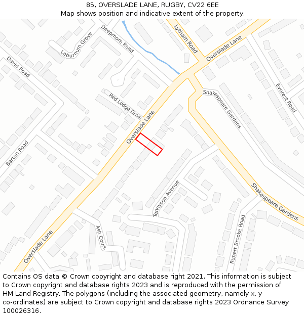 85, OVERSLADE LANE, RUGBY, CV22 6EE: Location map and indicative extent of plot