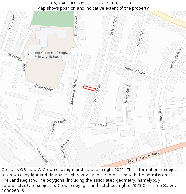 85, OXFORD ROAD, GLOUCESTER, GL1 3EE: Location map and indicative extent of plot