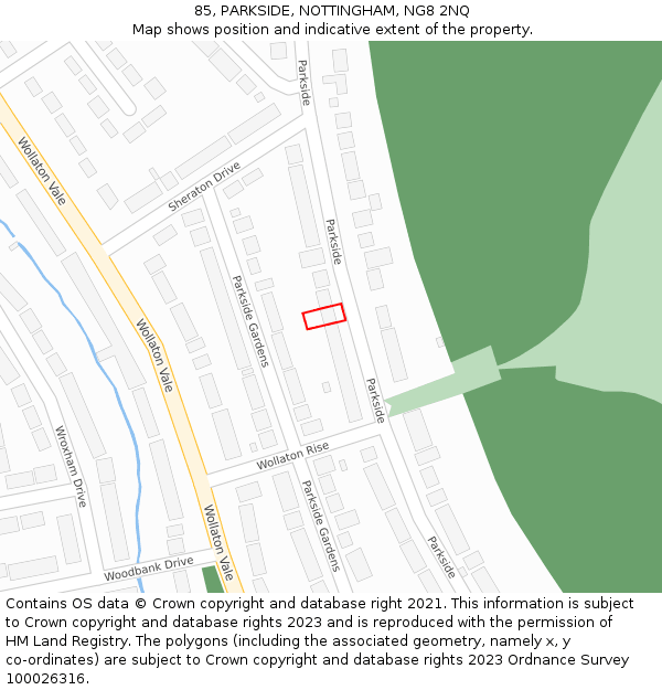 85, PARKSIDE, NOTTINGHAM, NG8 2NQ: Location map and indicative extent of plot