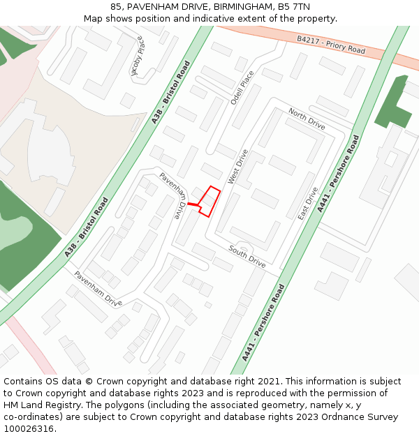 85, PAVENHAM DRIVE, BIRMINGHAM, B5 7TN: Location map and indicative extent of plot