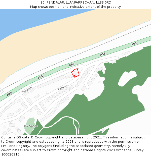 85, PENDALAR, LLANFAIRFECHAN, LL33 0RD: Location map and indicative extent of plot