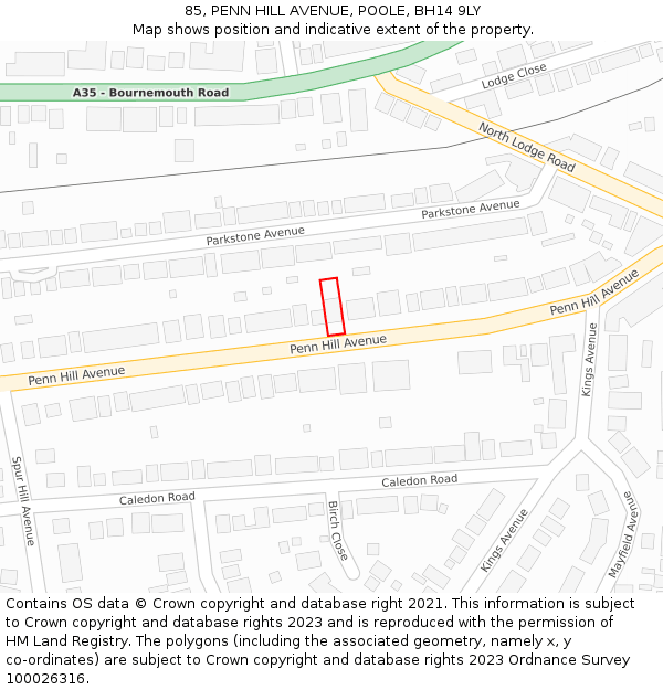 85, PENN HILL AVENUE, POOLE, BH14 9LY: Location map and indicative extent of plot