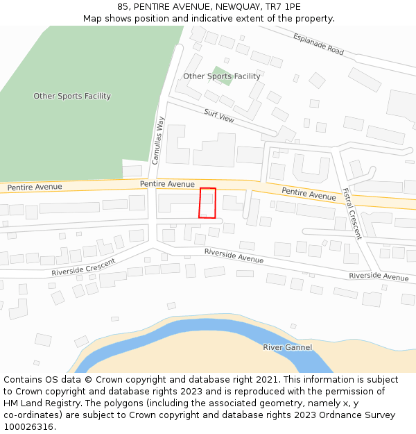 85, PENTIRE AVENUE, NEWQUAY, TR7 1PE: Location map and indicative extent of plot