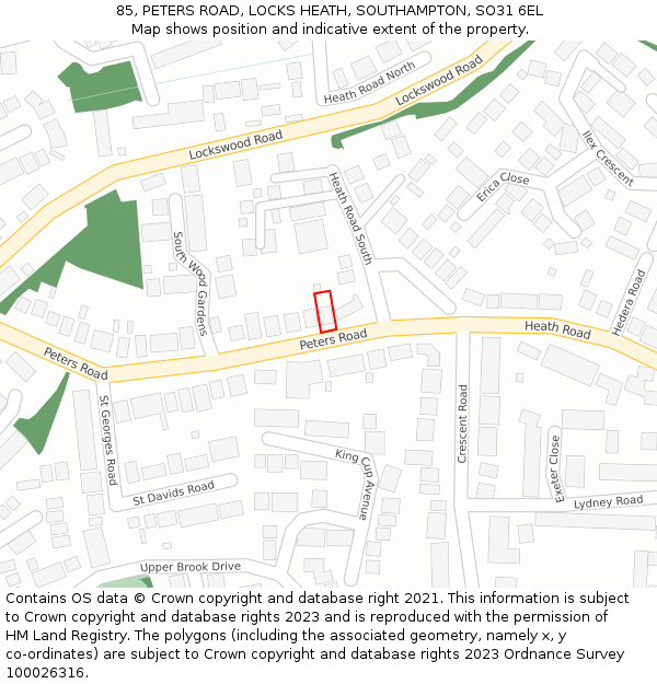 85, PETERS ROAD, LOCKS HEATH, SOUTHAMPTON, SO31 6EL: Location map and indicative extent of plot