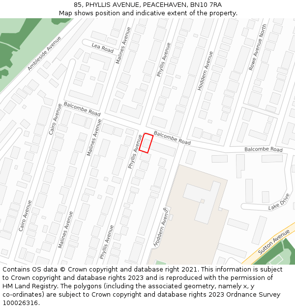85, PHYLLIS AVENUE, PEACEHAVEN, BN10 7RA: Location map and indicative extent of plot