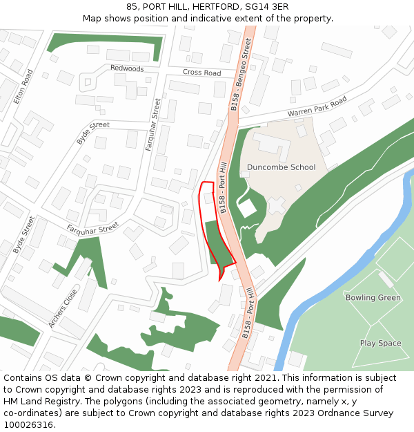 85, PORT HILL, HERTFORD, SG14 3ER: Location map and indicative extent of plot