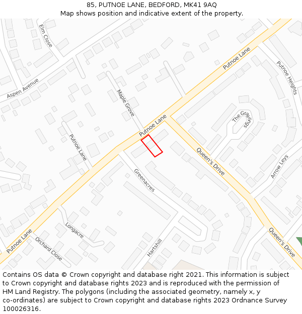 85, PUTNOE LANE, BEDFORD, MK41 9AQ: Location map and indicative extent of plot